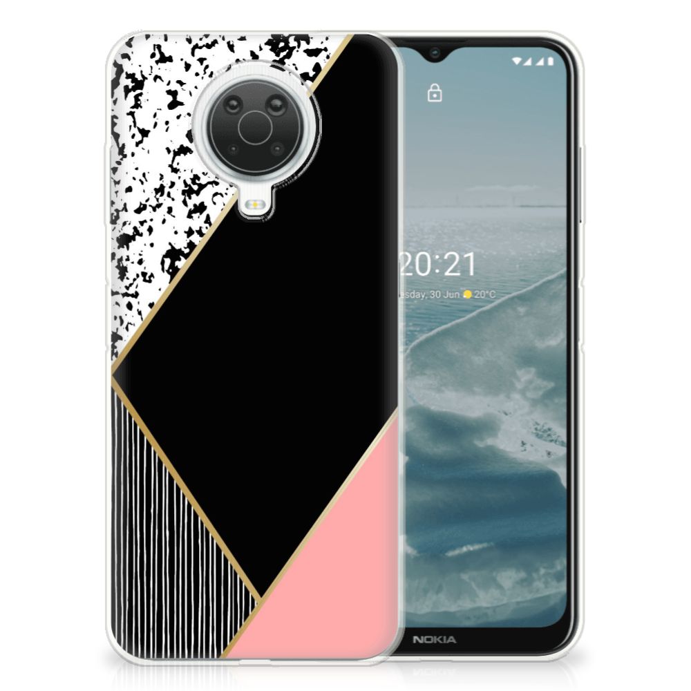 Nokia G20 | G10 TPU Hoesje Zwart Roze Vormen