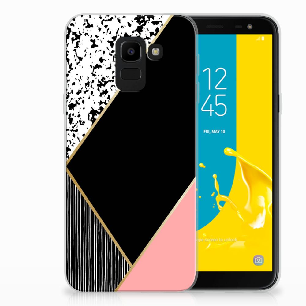 Hangen binnenvallen expositie Samsung Galaxy J6 2018 TPU Hoesje Zwart Roze Vormen