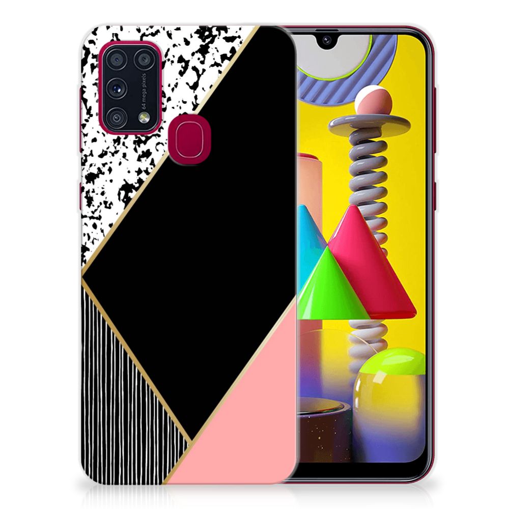 Samsung Galaxy M31 TPU Hoesje Zwart Roze Vormen