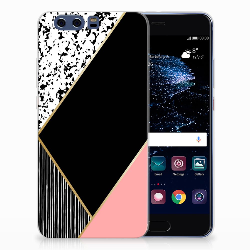 Huawei P10 Plus Uniek TPU Hoesje Black Pink Shapes