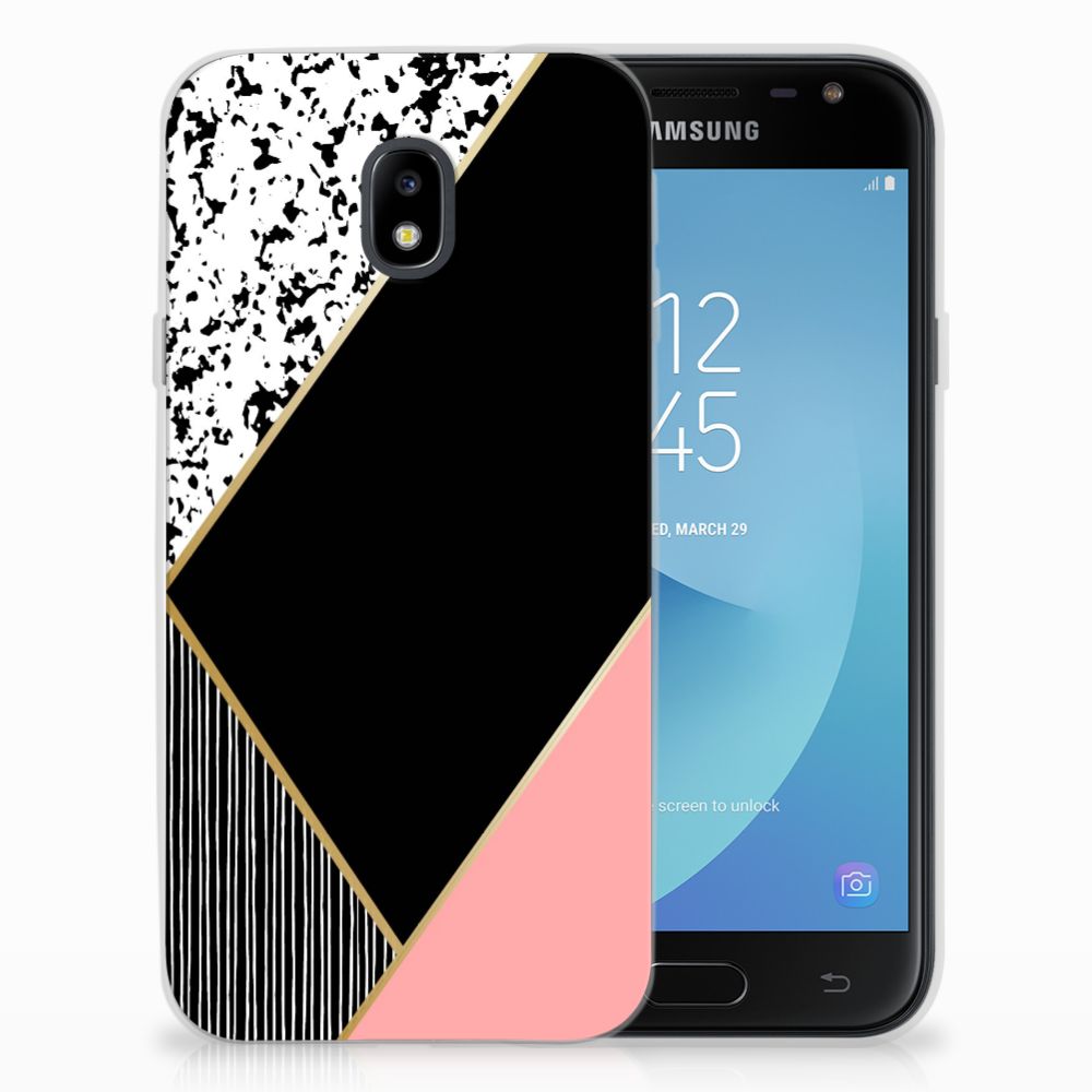 Samsung Galaxy J3 2017 Uniek TPU Hoesje Black Pink Shapes