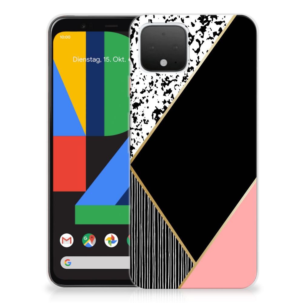Google Pixel 4 TPU Hoesje Zwart Roze Vormen