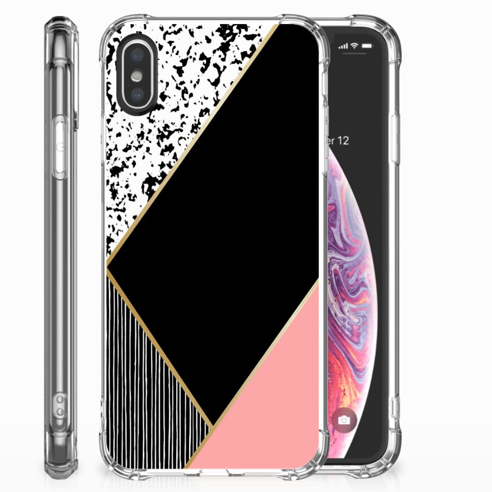 Apple iPhone X | Xs Shockproof Case Zwart Roze Vormen