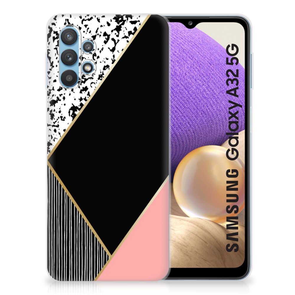 Samsung Galaxy A32 5G TPU Hoesje Zwart Roze Vormen