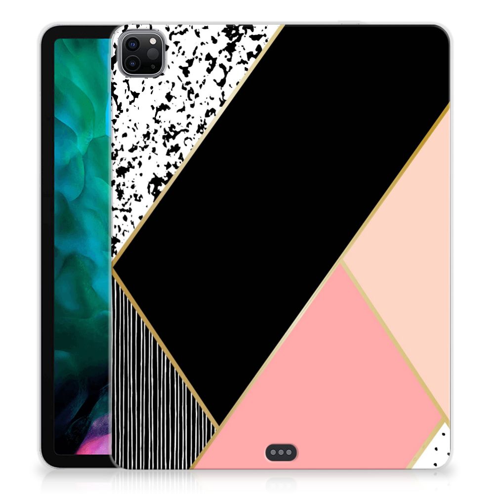 iPad Pro 12.9 (2020) | iPad Pro 12.9 (2021) Back Cover Zwart Roze Vormen