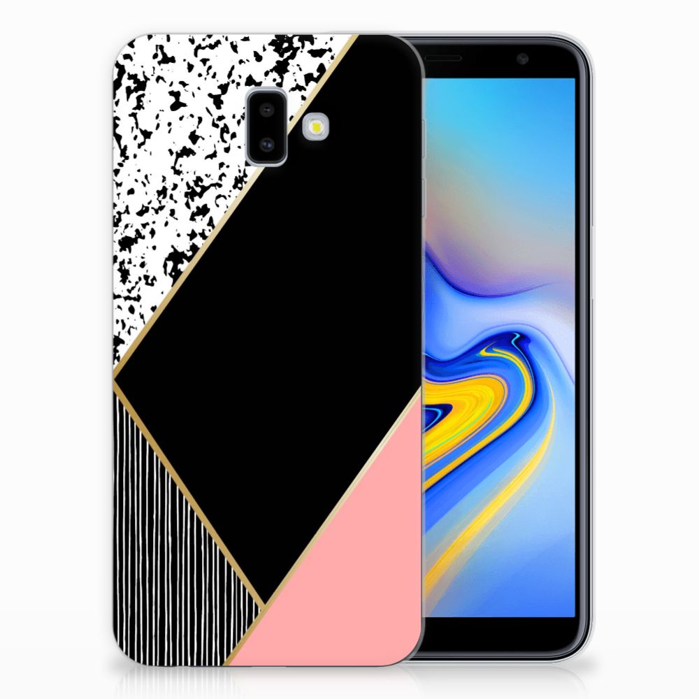 Samsung Galaxy J6 Plus (2018) TPU Hoesje Zwart Roze Vormen