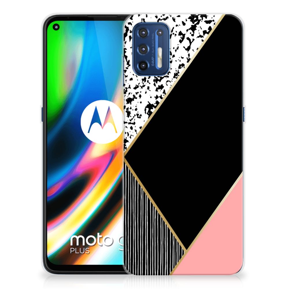 Motorola Moto G9 Plus TPU Hoesje Zwart Roze Vormen