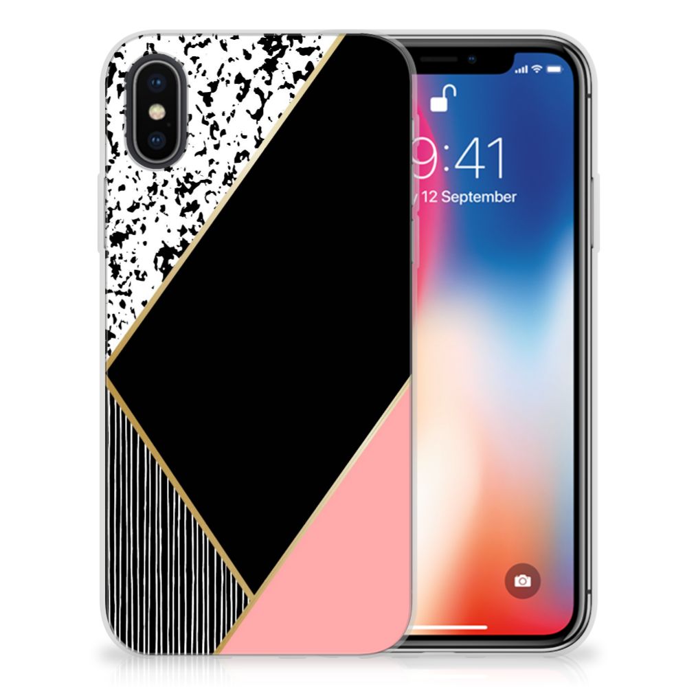 Apple iPhone X | Xs TPU Hoesje Zwart Roze Vormen