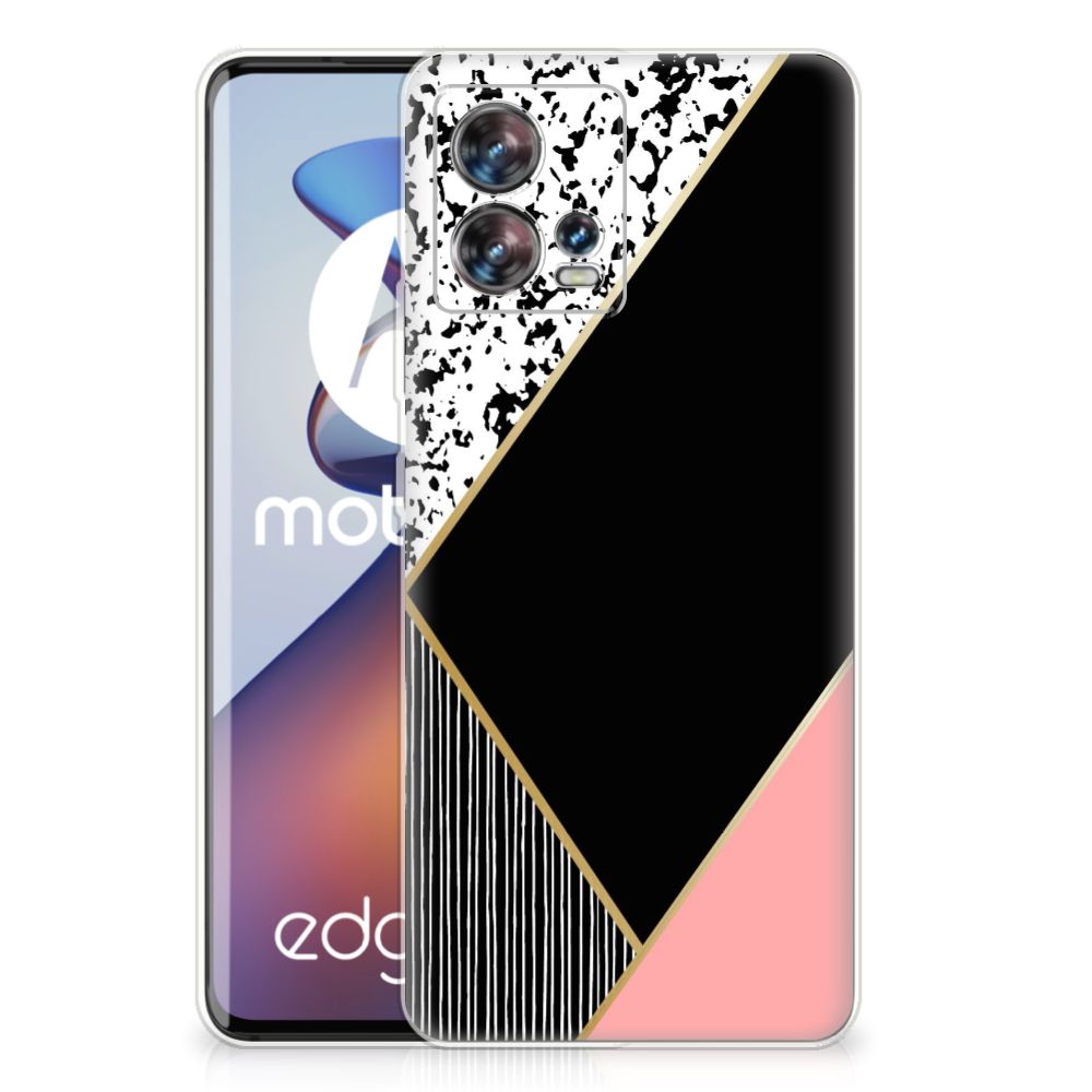 Motorola Edge 30 Fusion TPU Hoesje Zwart Roze Vormen