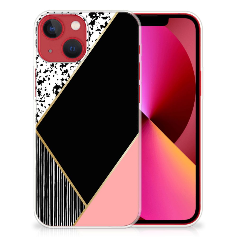 Apple iPhone 13 TPU Hoesje Zwart Roze Vormen