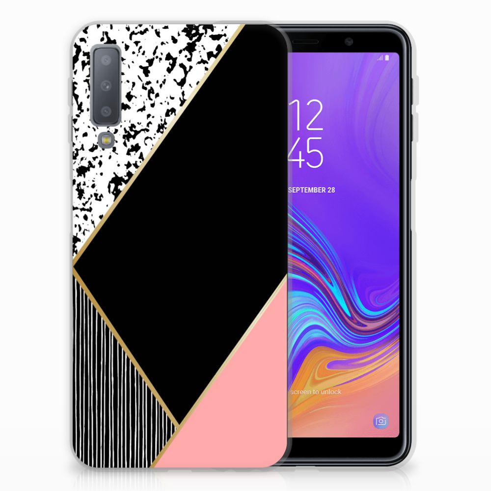Samsung Galaxy A7 (2018) TPU Hoesje Zwart Roze Vormen