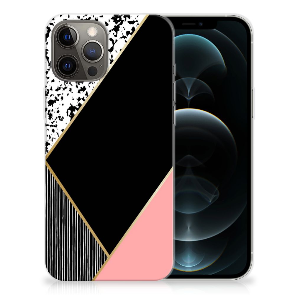 iPhone 12 Pro Max TPU Hoesje Zwart Roze Vormen
