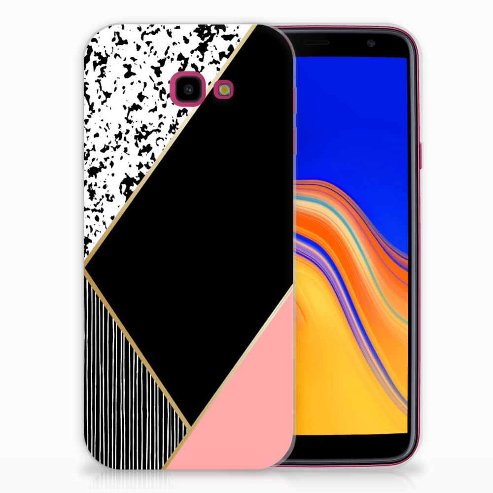 Samsung Galaxy J4 Plus (2018) TPU Hoesje Zwart Roze Vormen