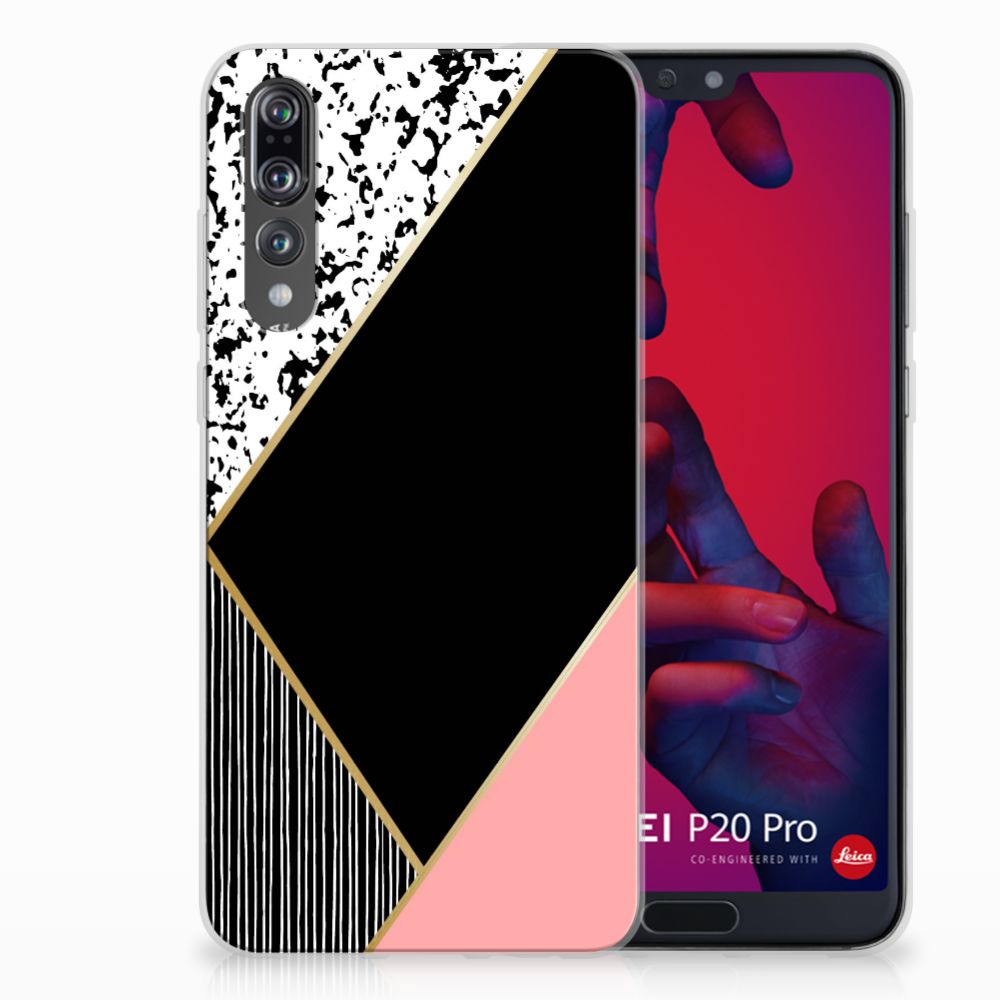 Huawei P20 Pro TPU Hoesje Pink Black Shapes