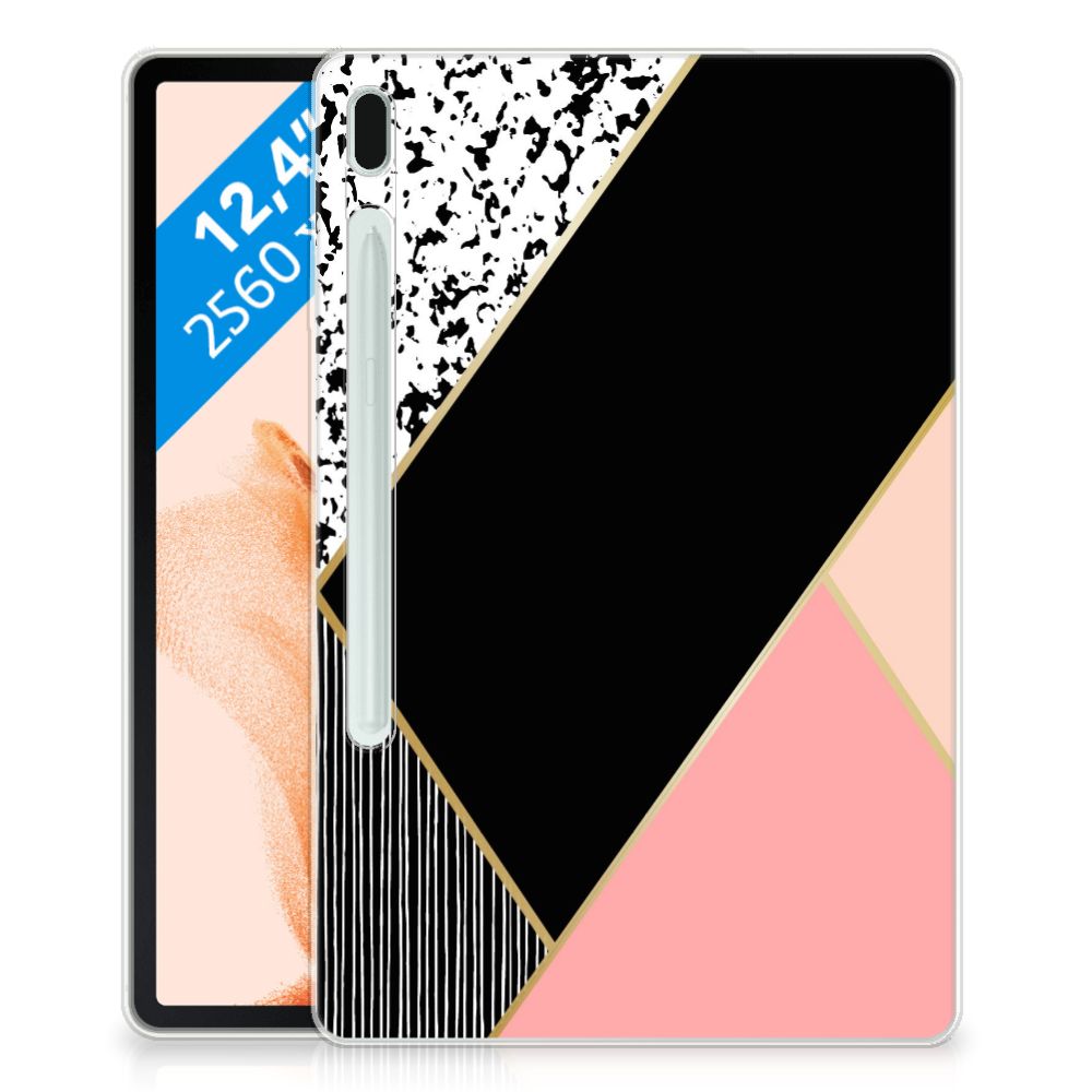 Samsung Galaxy Tab S7FE Back Cover Zwart Roze Vormen