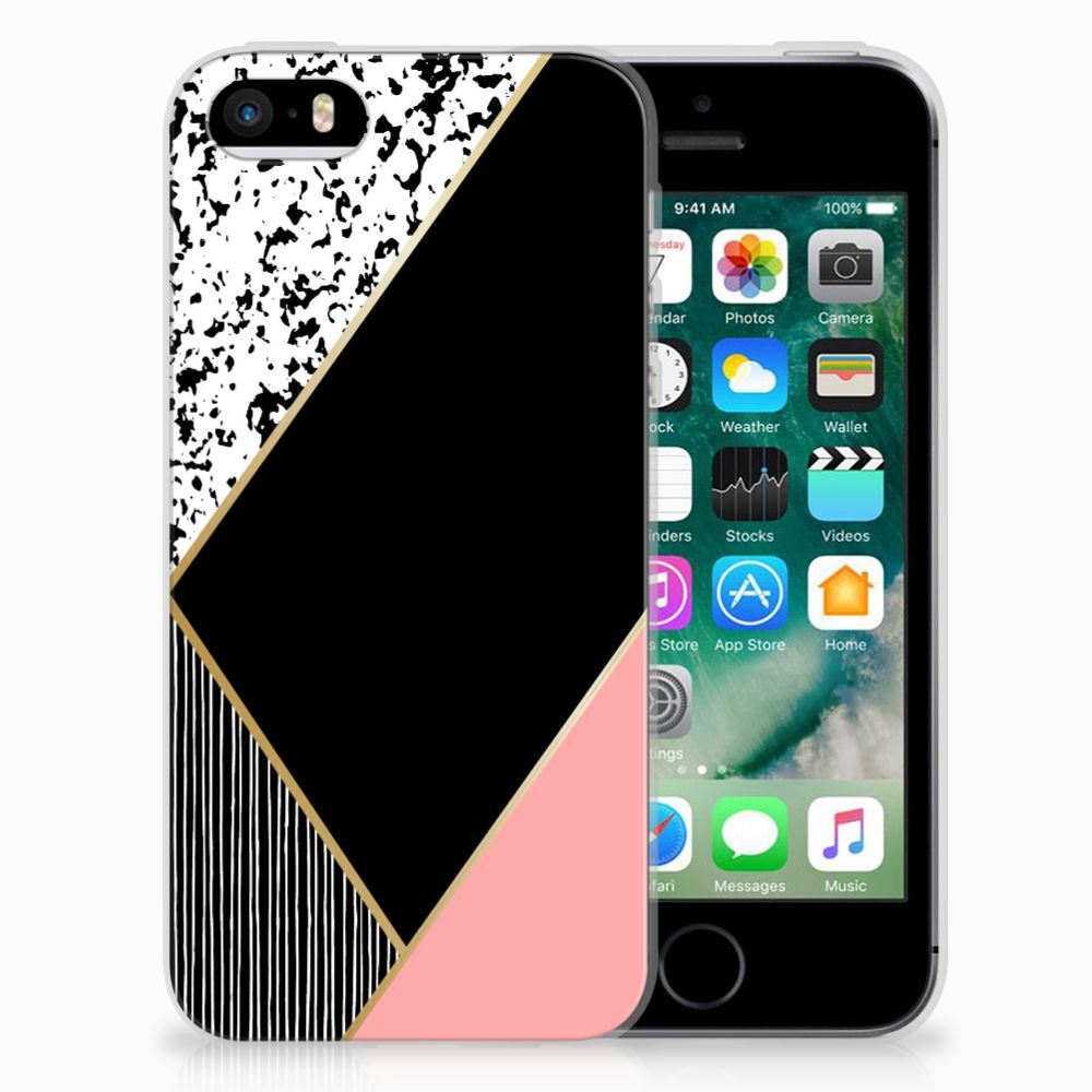 Apple iPhone SE | 5S Uniek TPU Hoesje Black Pink Shapes