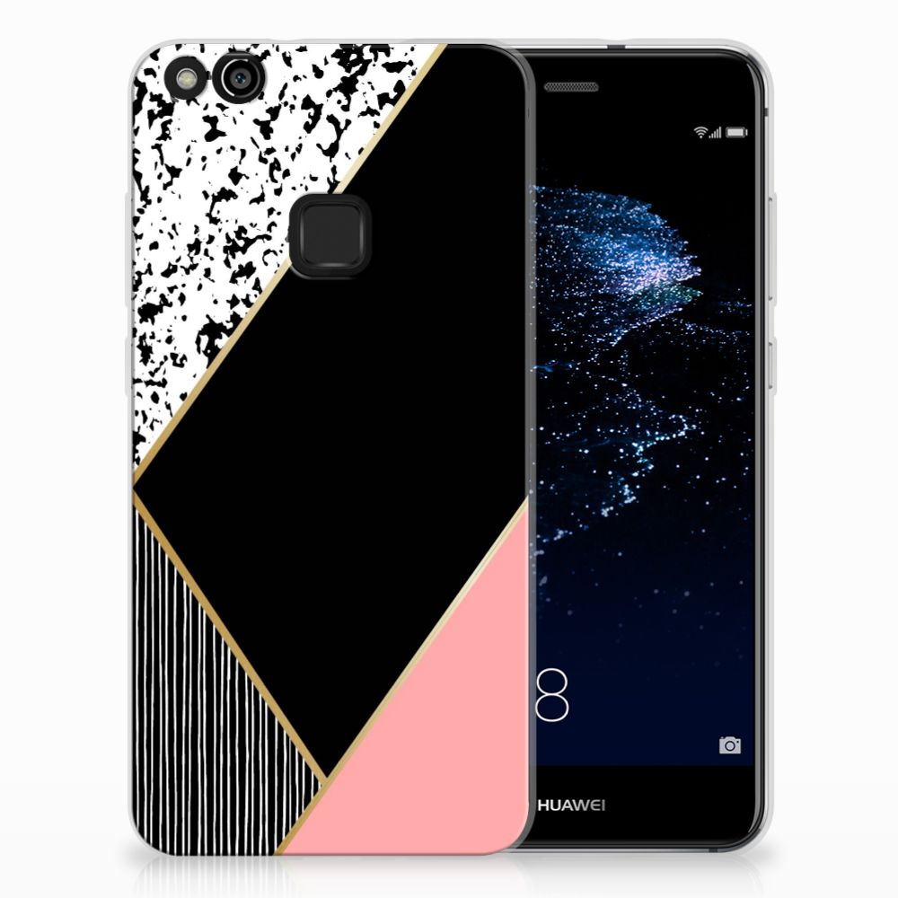 Huawei P10 Lite TPU Hoesje Zwart Roze Vormen