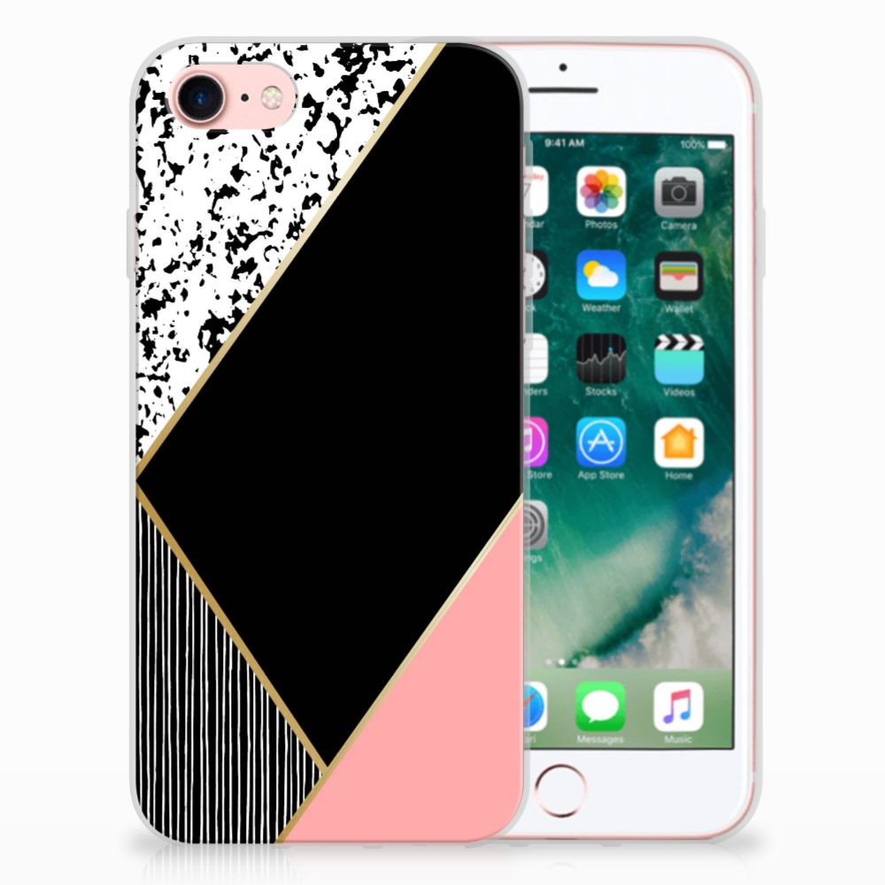 iPhone SE 2022 | SE 2020 | 8 | 7 TPU Hoesje Zwart Roze Vormen