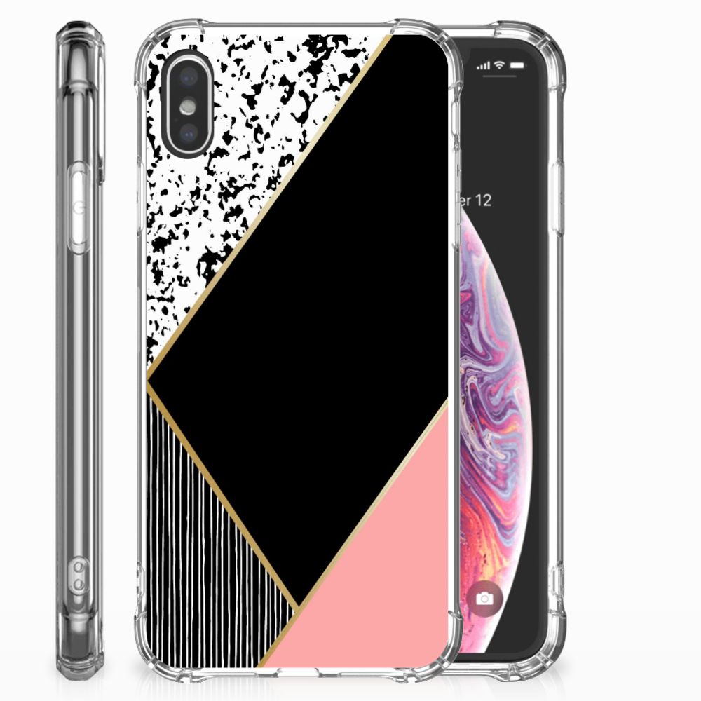 Apple iPhone Xs Max Shockproof Case Zwart Roze Vormen