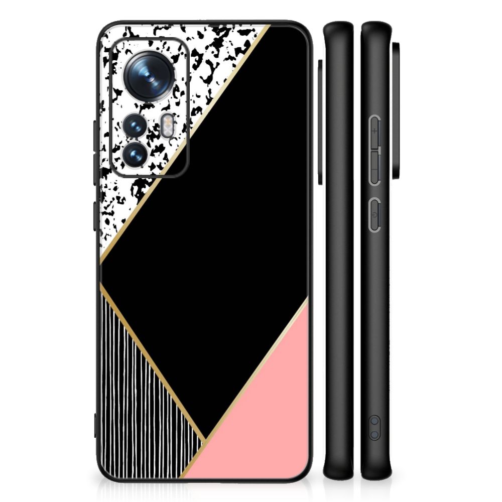 Xiaomi 12 | 12X Backcover Zwart Roze Vormen