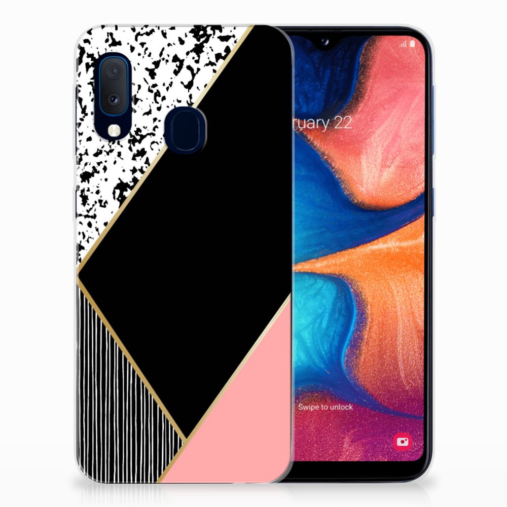Samsung Galaxy A20e TPU Hoesje Zwart Roze Vormen