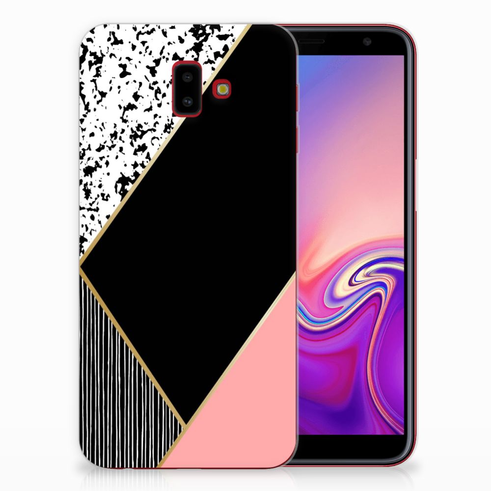 Samsung Galaxy J6 Plus (2018) TPU Hoesje Zwart Roze Vormen