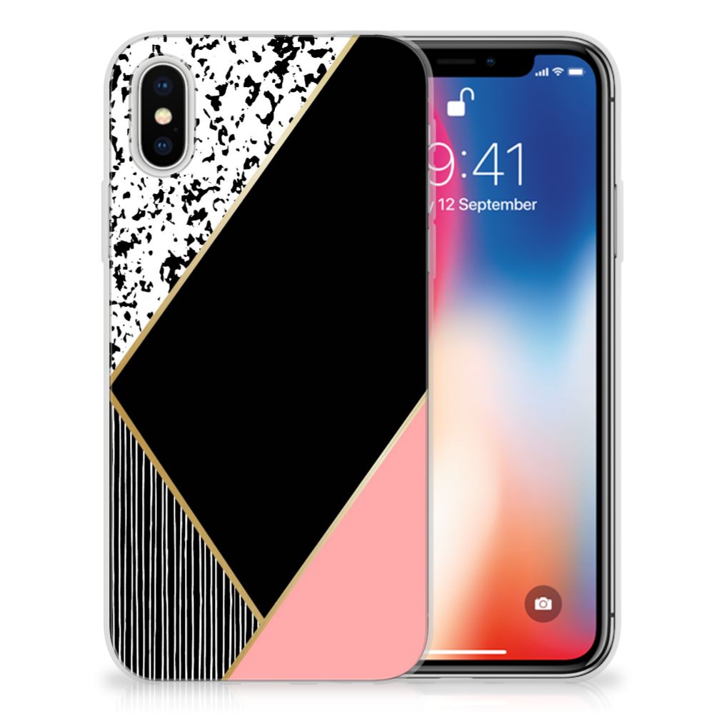 Apple iPhone X | Xs TPU Hoesje Zwart Roze Vormen