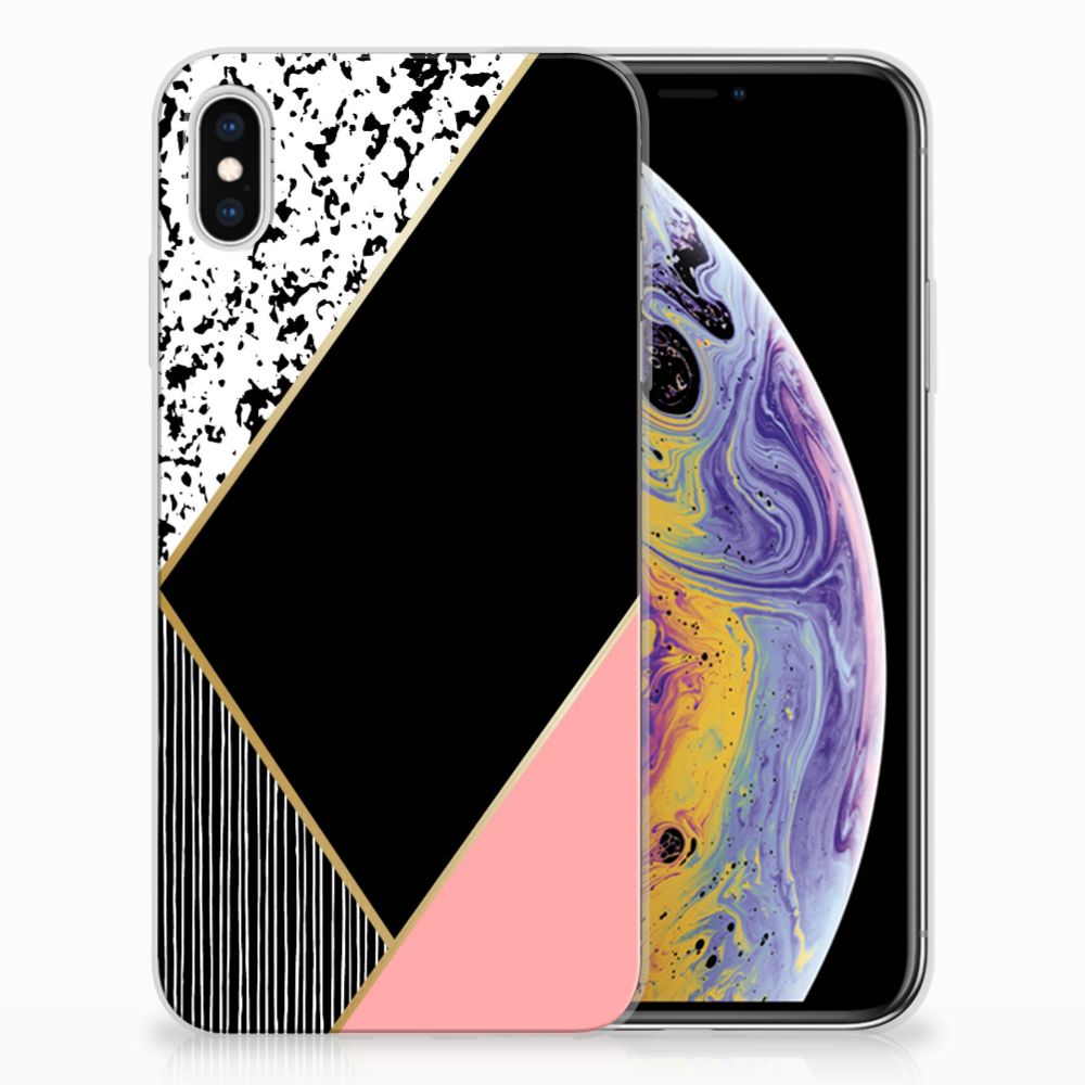 Apple iPhone Xs Max TPU Hoesje Zwart Roze Vormen