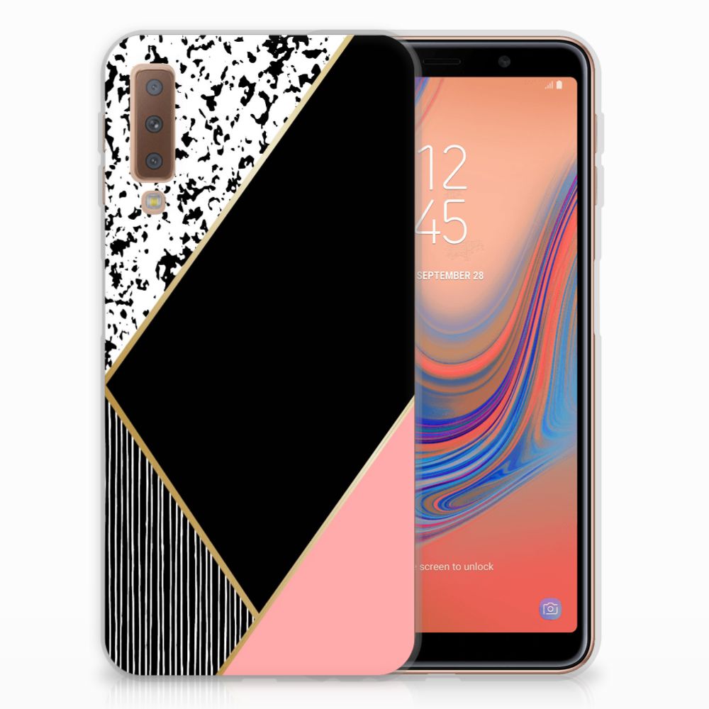 Samsung Galaxy A7 (2018) TPU Hoesje Zwart Roze Vormen