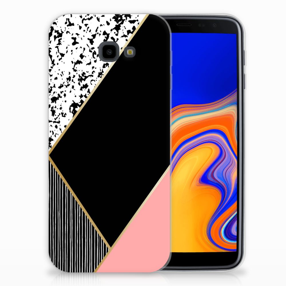 Samsung Galaxy J4 Plus (2018) TPU Hoesje Zwart Roze Vormen