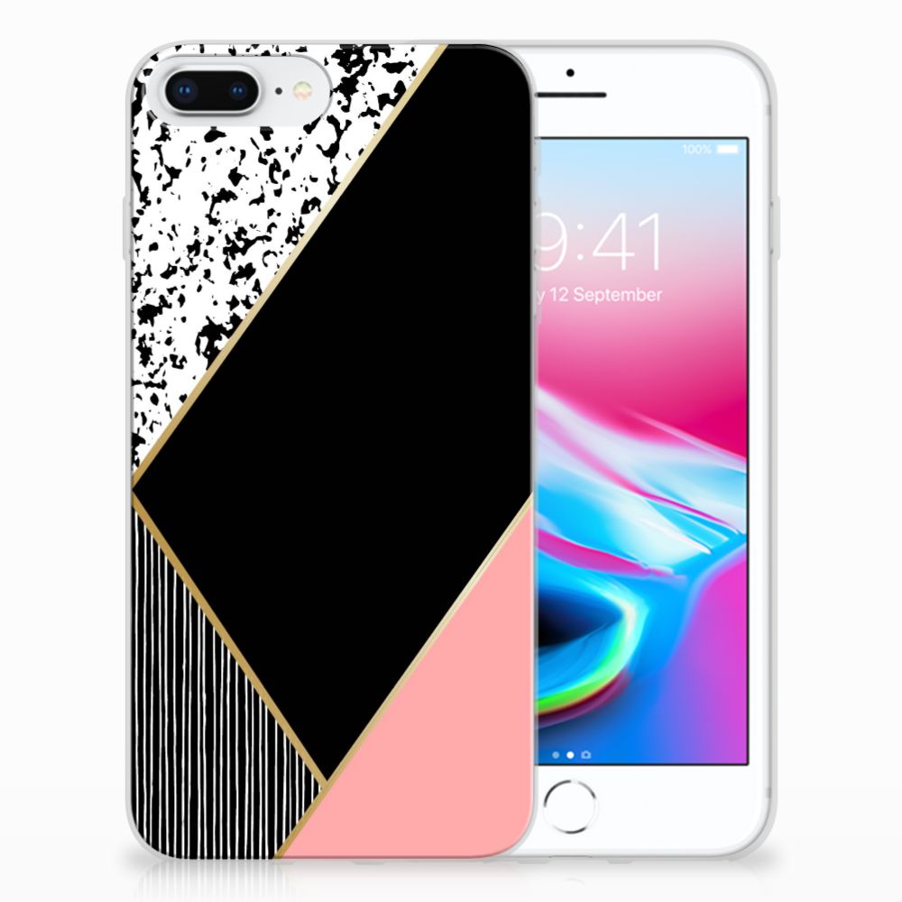 Apple iPhone 7 Plus | 8 Plus TPU Hoesje Zwart Roze Vormen