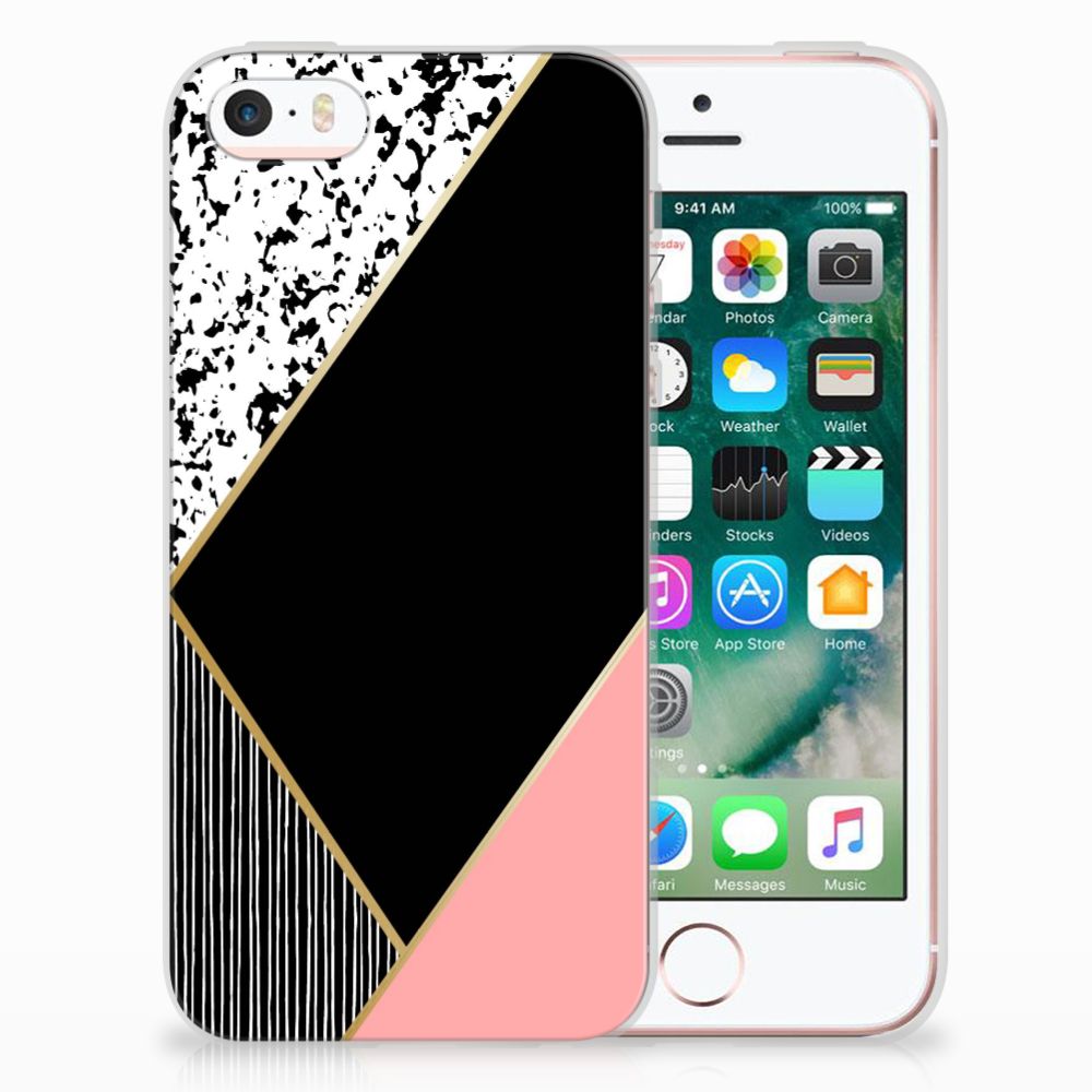 Apple iPhone SE | 5S TPU Hoesje Zwart Roze Vormen