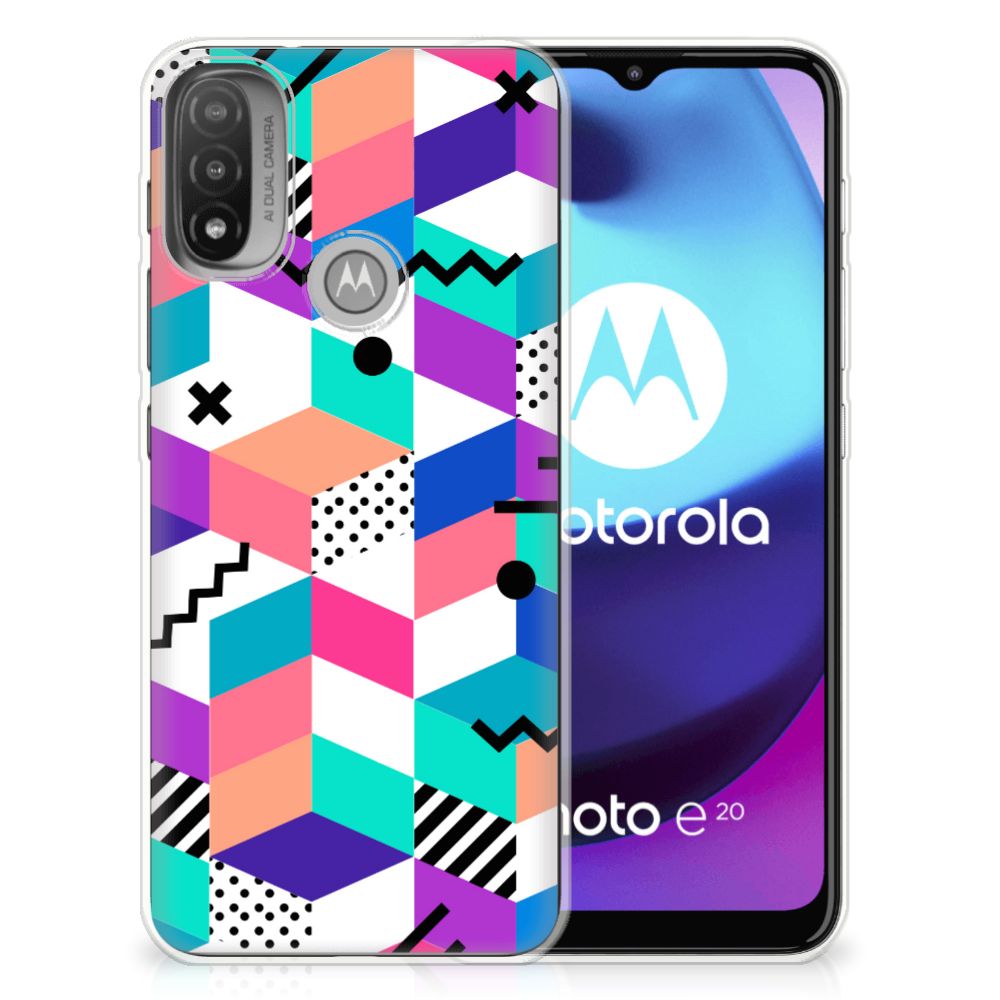 Motorola Moto E20 | E40 TPU Hoesje Blokken Kleurrijk