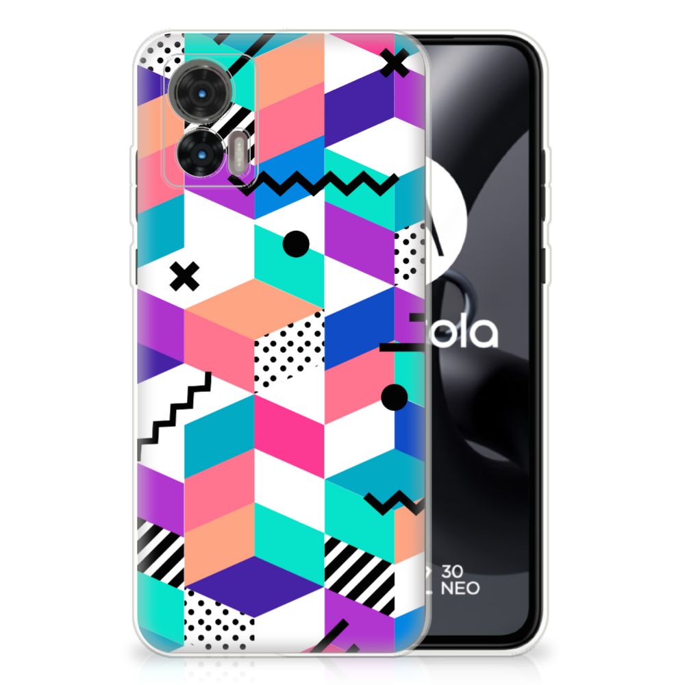 Motorola Edge 30 Neo TPU Hoesje Blokken Kleurrijk