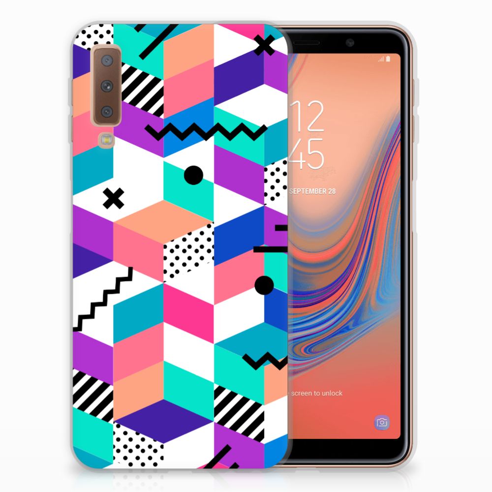 Samsung Galaxy A7 (2018) TPU Hoesje Blokken Kleurrijk