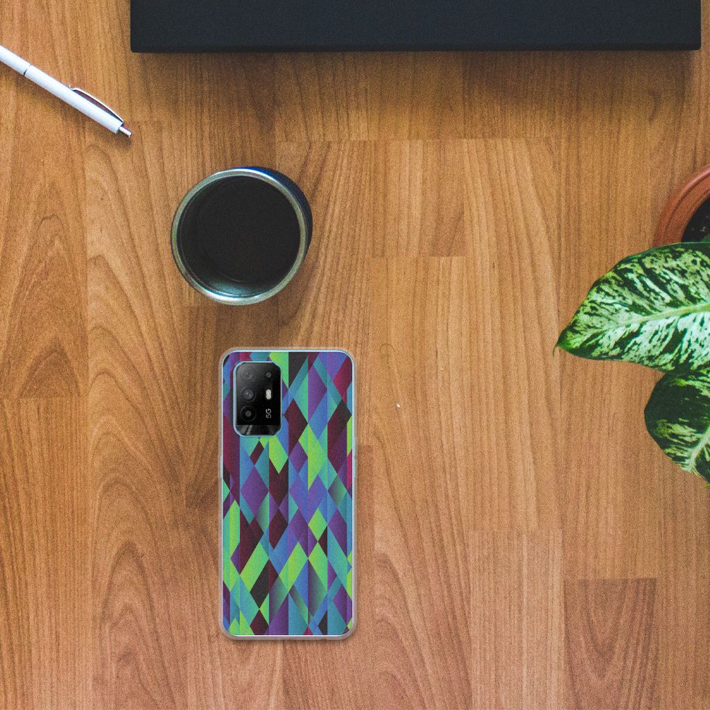 OPPO A94 5G | Reno5 Z TPU Hoesje Abstract Green Blue