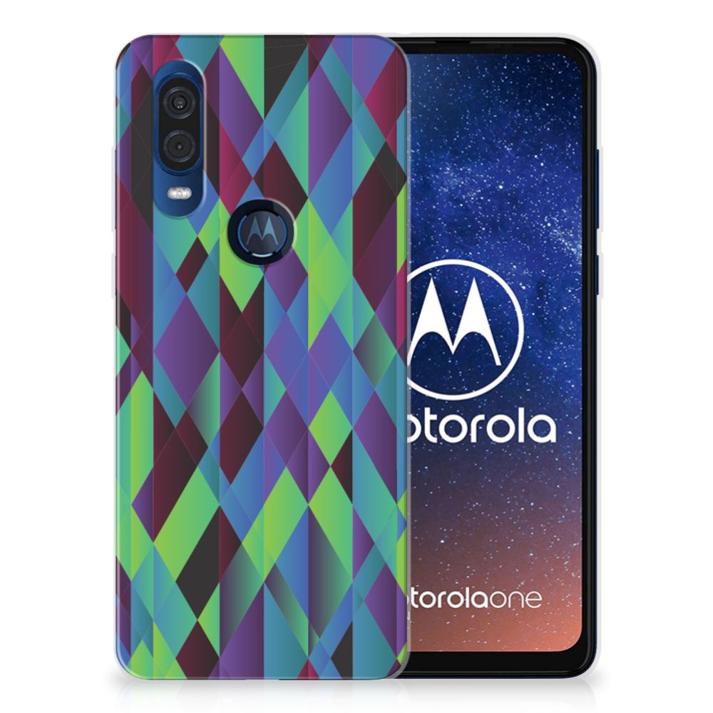 Motorola One Vision TPU Hoesje Abstract Green Blue