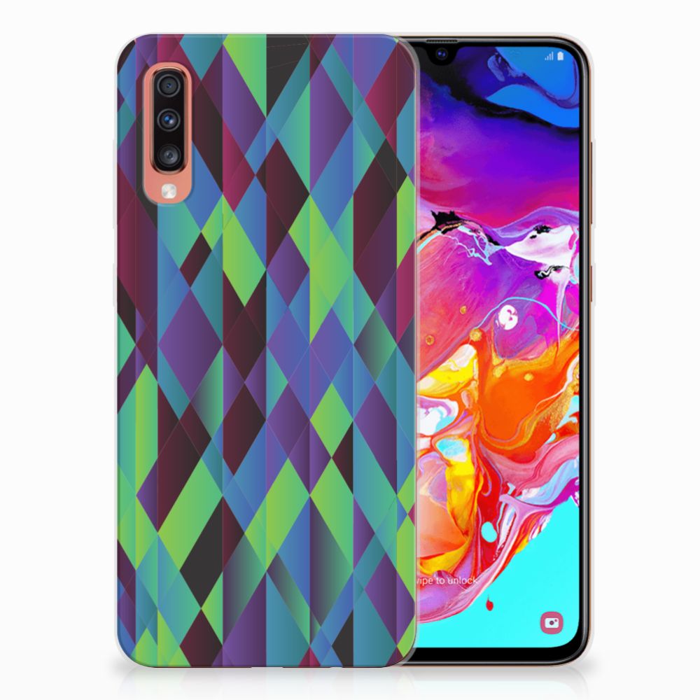 Samsung Galaxy A70 TPU Hoesje Abstract Green Blue