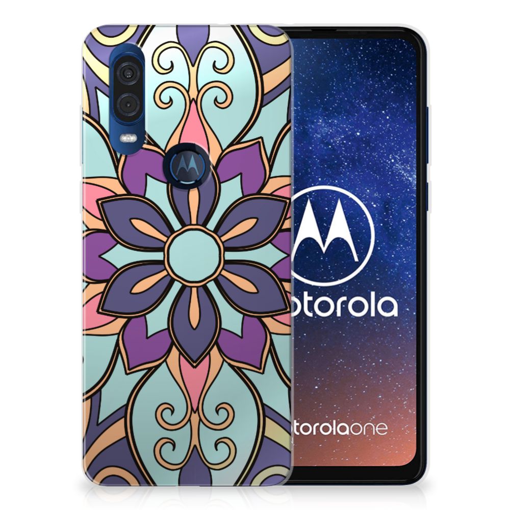 Motorola One Vision TPU Case Purple Flower