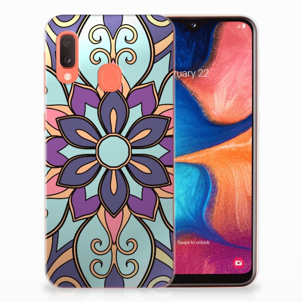 Samsung Galaxy A20e TPU Case Purple Flower