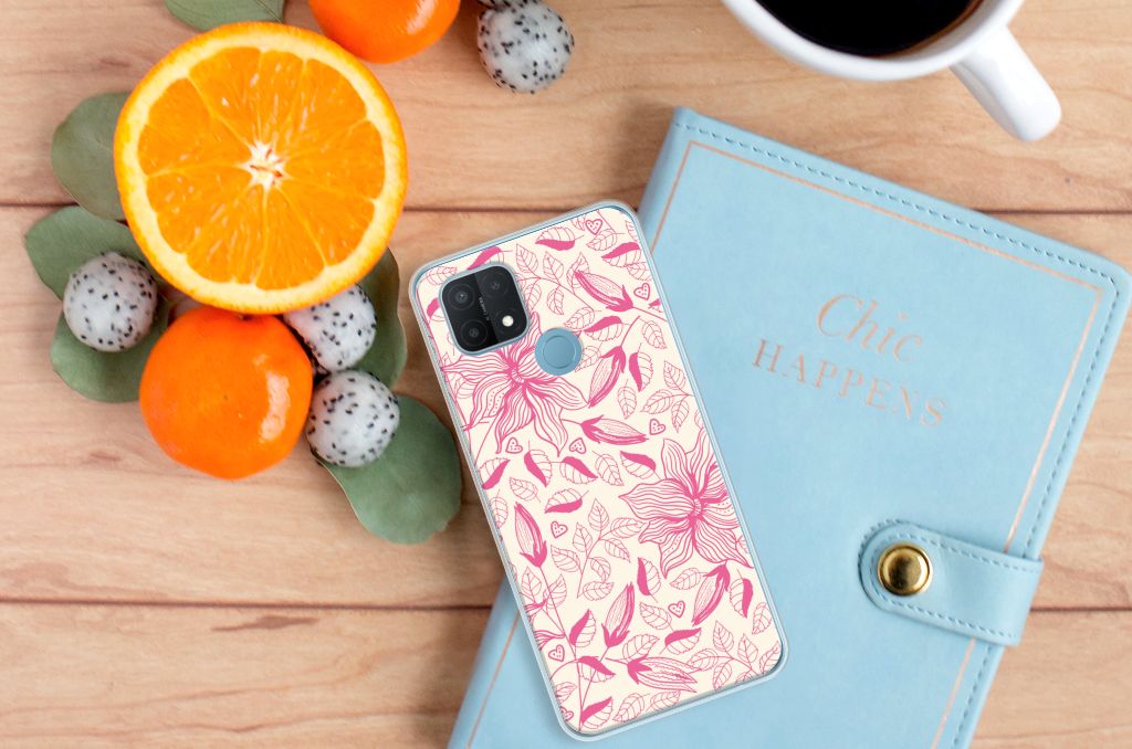 OPPO A15 TPU Case Pink Flowers