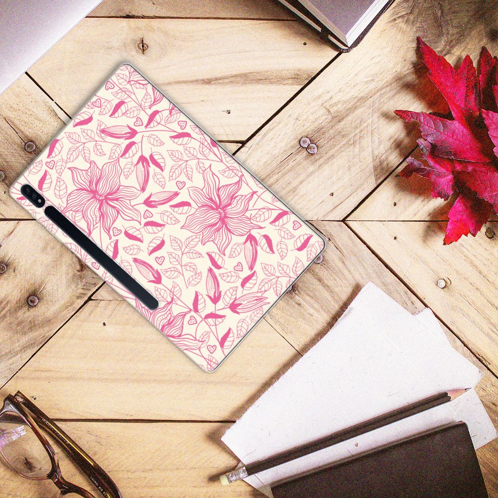 Samsung Galaxy Tab S7 Plus | S8 Plus Siliconen Hoesje Pink Flowers