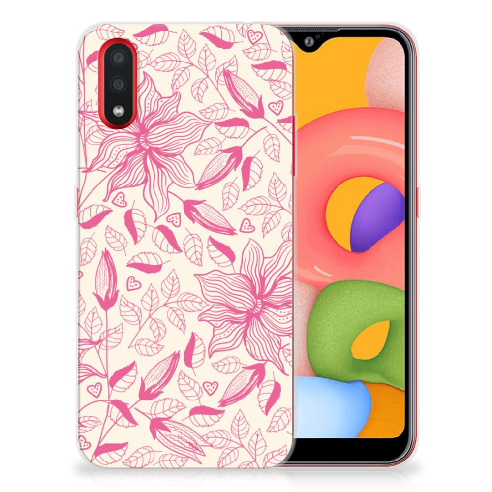 Samsung Galaxy A01 TPU Case Pink Flowers