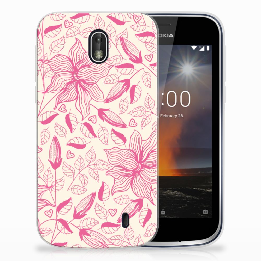 Nokia 1 TPU Case Pink Flowers