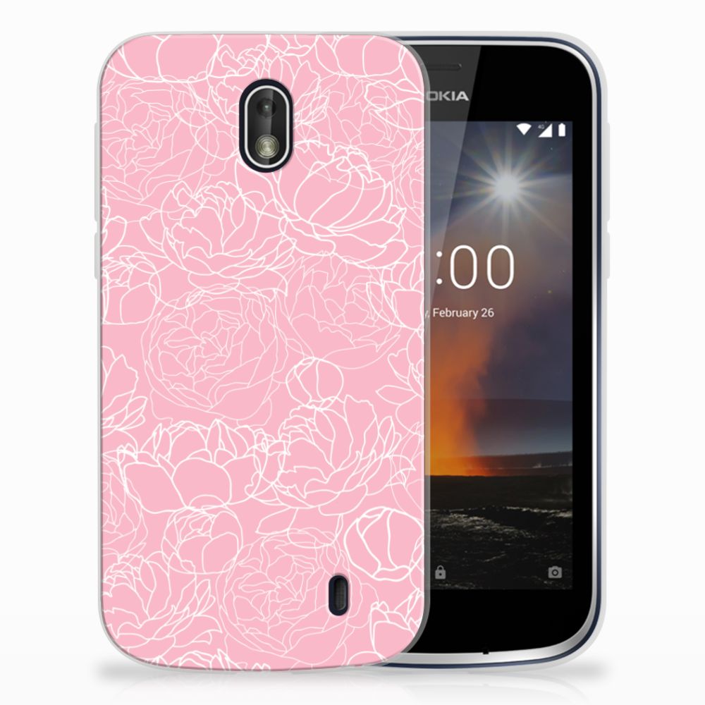 Nokia 1 TPU Case White Flowers