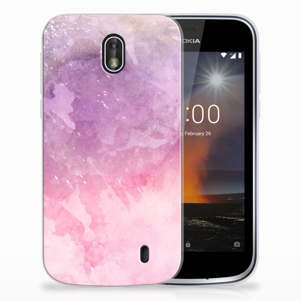 Nokia 1 TPU Hoesje Design Pink Purple Paint