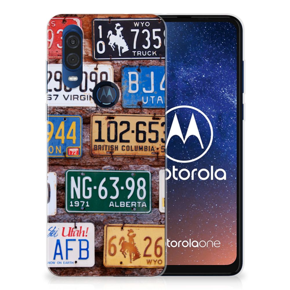 Motorola One Vision Siliconen Hoesje met foto Kentekenplaten