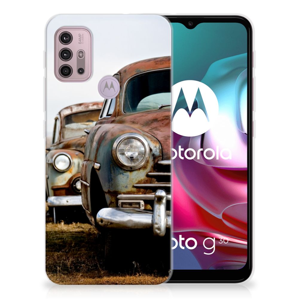 Motorola Moto G30 | G10 Siliconen Hoesje met foto Vintage Auto