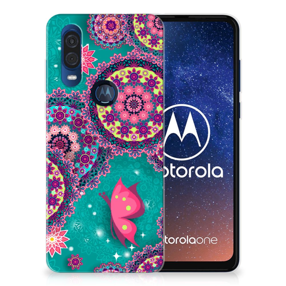 Motorola One Vision Hoesje maken Cirkels en Vlinders