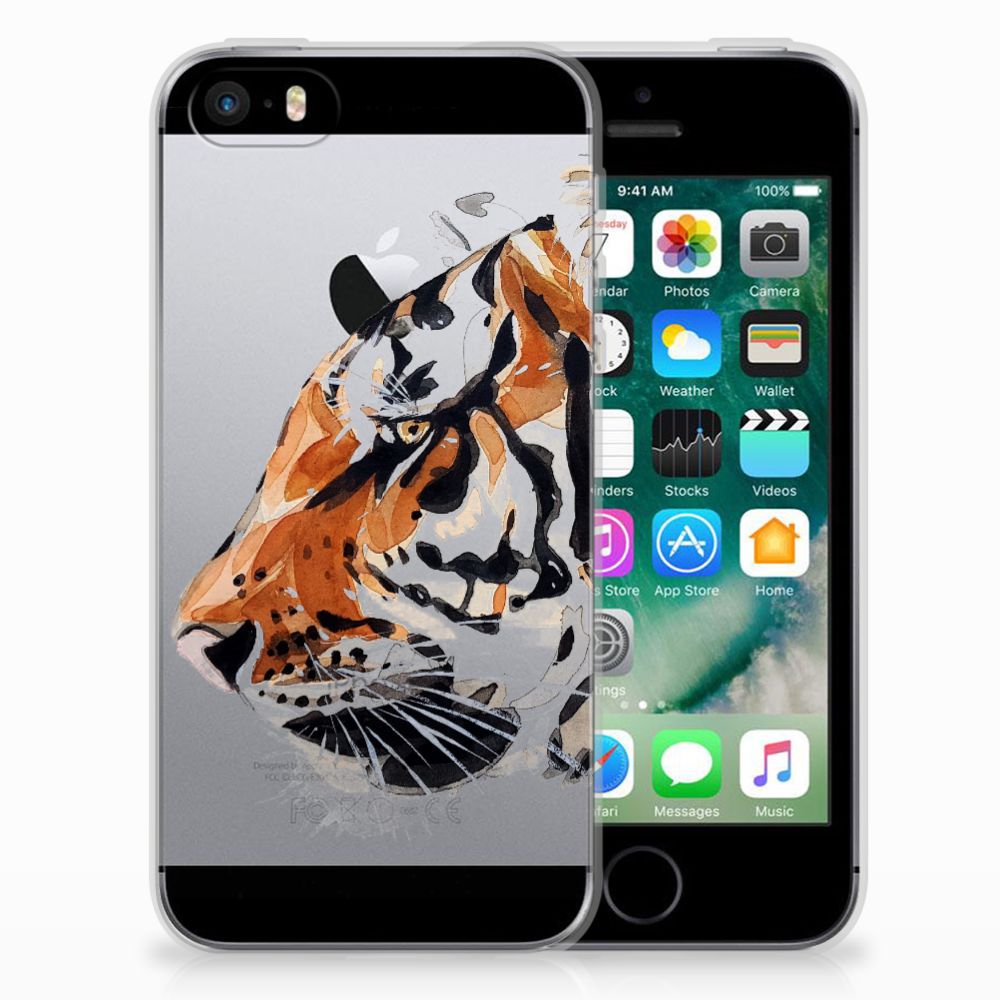 Verzorgen Anoi banaan Hoesje maken Apple iPhone SE | 5S Watercolor Tiger
